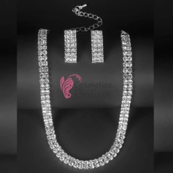 Colier cu cercei AS02II Argintiu cu cristale din sticla